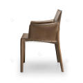 Italian minimalist brown saddle leather armrest chairs